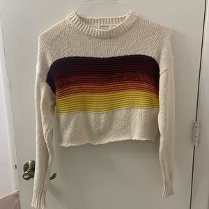 Forever 21 Rainbow Stripe Cream Cropped Sweater